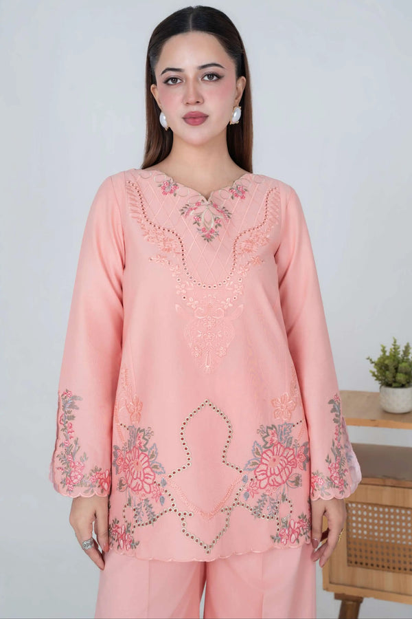 Stitched Lawn Embroidered 2-Pc Suit (Pink Shirt/Trouser) - Vol 1 - Summer 2026 | Neshe Studio